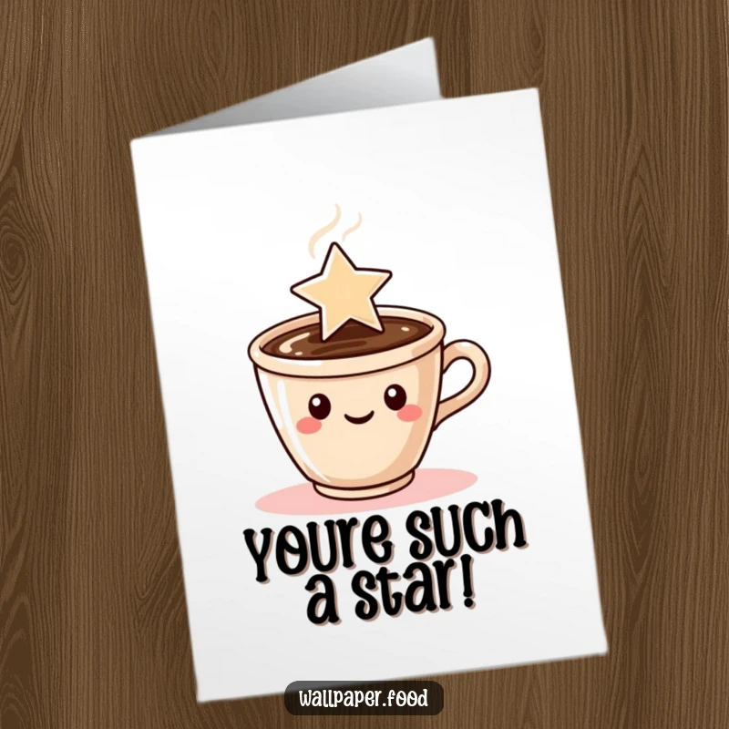 Funny Free Printable Congratulations Card: A coffee cup character emits steam artfully designed into a shining star.