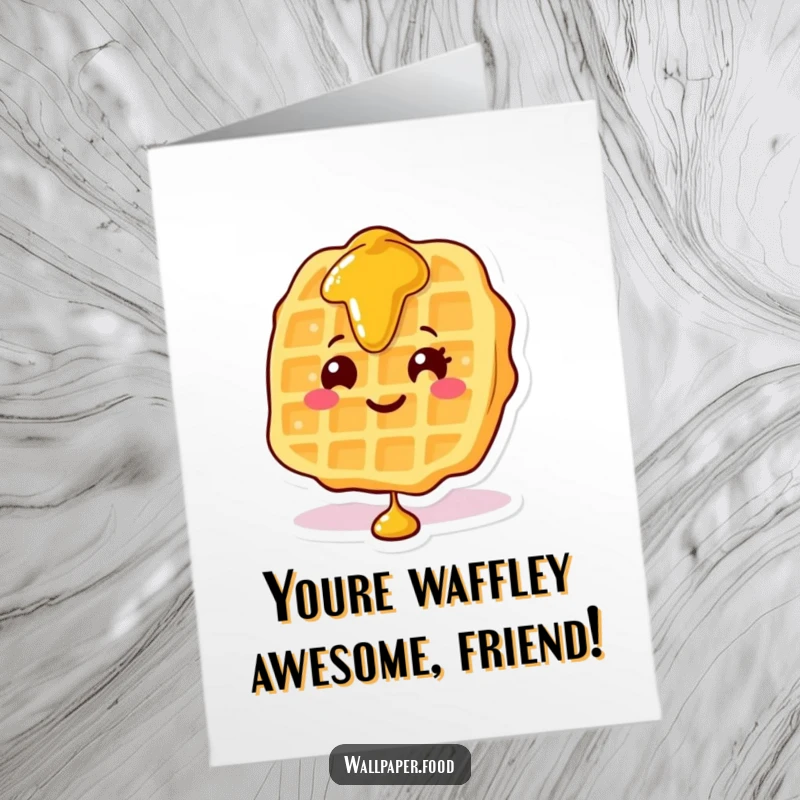 Funny Free Printable Congratulations Card: A smiling waffle character beams as syrup generously cascades down its form.