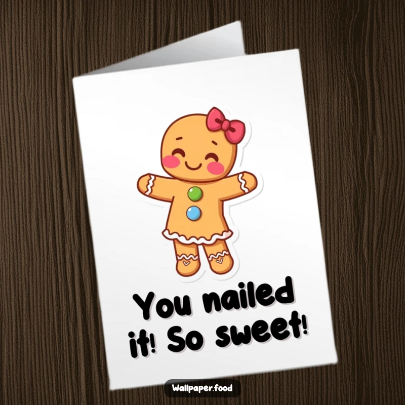 Funny Free Printable Congratulations card: a happy gingerbread man with candy buttons doing a gleeful dance.