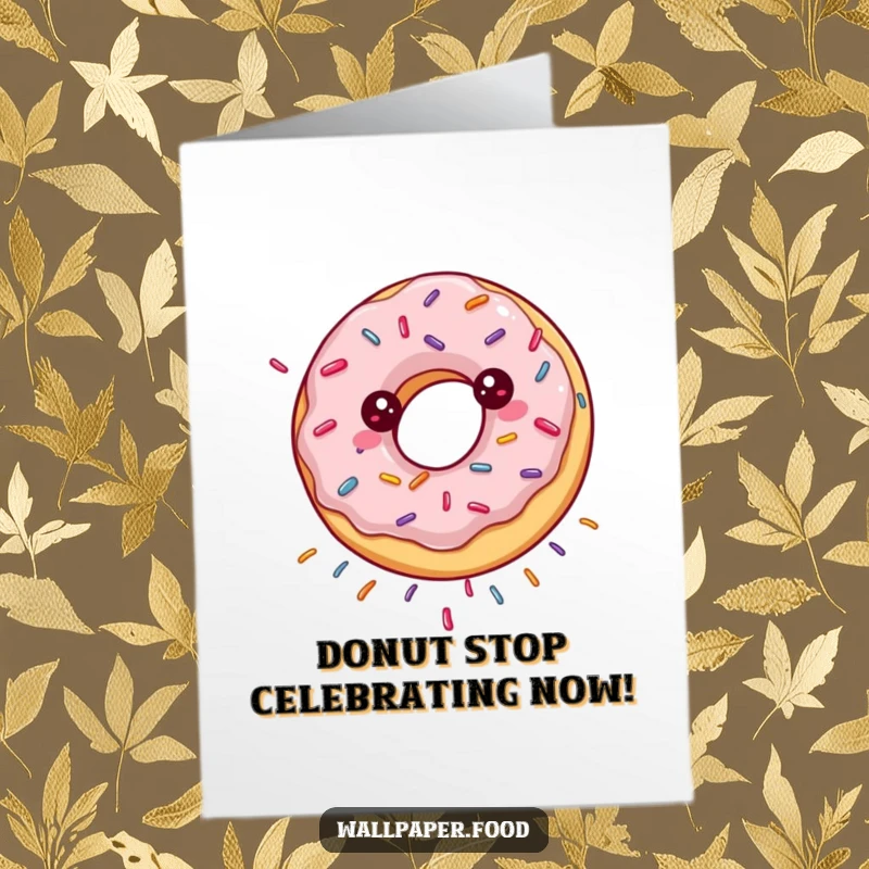 Funny free printable congratulations card of a happy spinning donut showering sprinkles for a celebration.