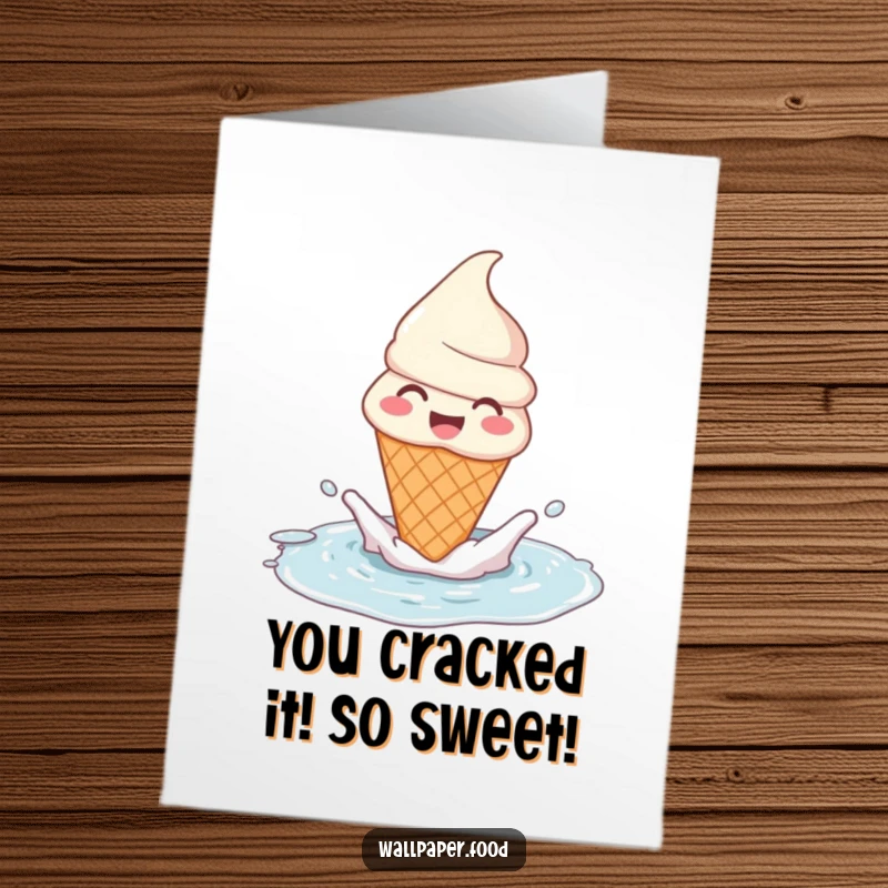Funny Free Printable Congratulations Card: An ecstatic ice cream cone character gleefully splashing in a puddle, celebrating a fantastic achievement.