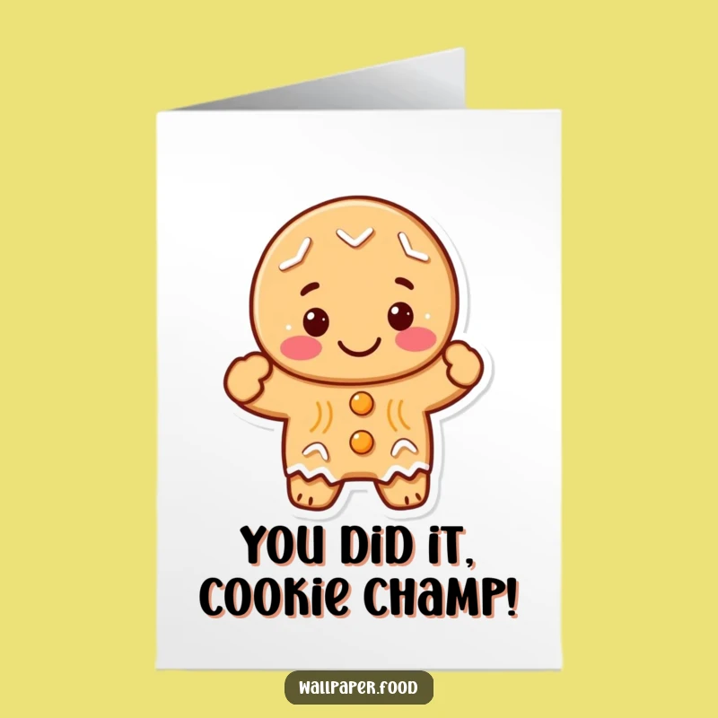 Free Printable Congrats Card: Waving Gingerbread Cookie Celebrates Your Big Win!