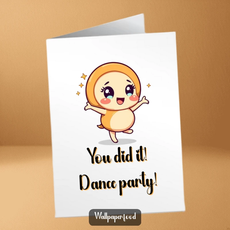 Funny Free Printable Congratulations Card: A caramel swirl character busting a move with a sparkle effect, celebrating a big achievement.