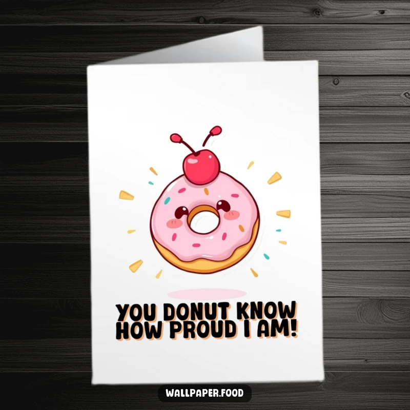 Funny Free Printable Congratulations Card showing a donut character with a cherry topping, spinning with excitement.