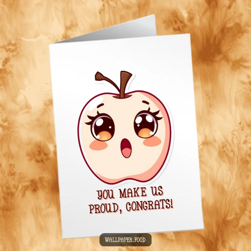 Funny Free Printable Congratulations Card: Surprised candy apple character with wide eyes, expressing thrilled congratulations.