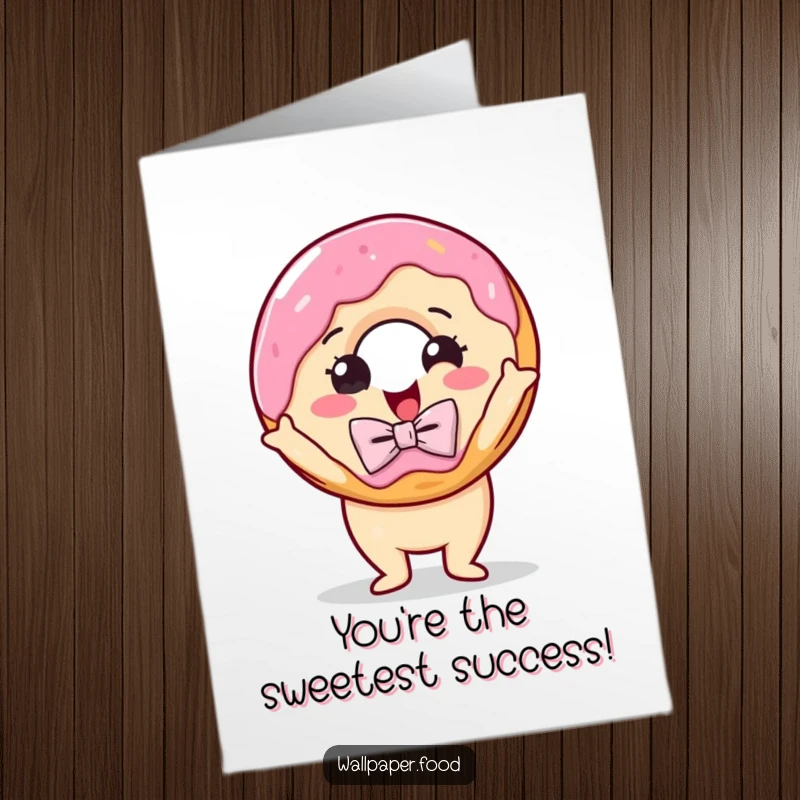 Funny Free Printable Donut Congratulations Card: A delighted donut wearing a bow tie poses elegantly, ideal for a downloadable gift.