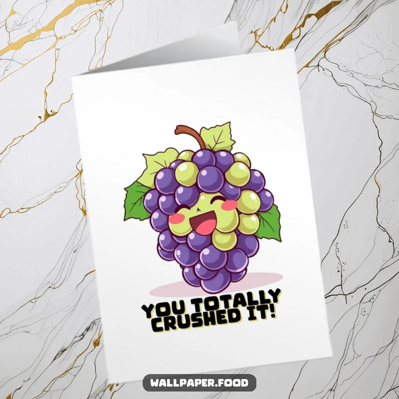 Funny Free Printable Congrats Card showing a delighted bunch of grapes giggling ecstatically, perfect for celebrating any wonderful accomplishment.