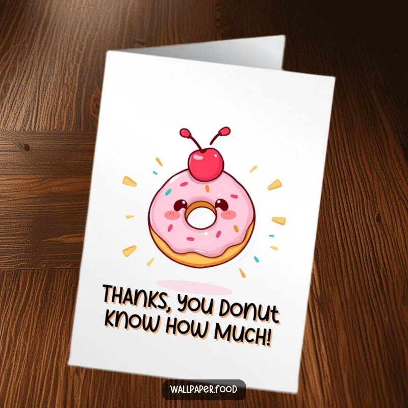 Funny Free Printable Thank You Card featuring a spinning donut with a cherry topping, sending thanks.