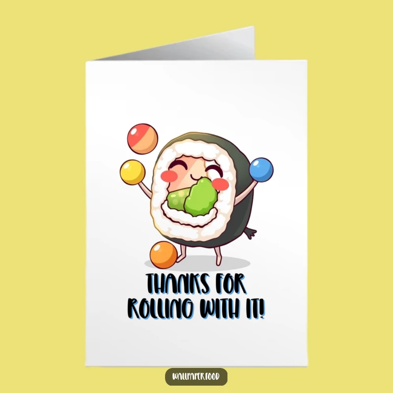 Free Printable Funny Sushi Juggling Thank You Card - Downloadable Appreciation Gift
