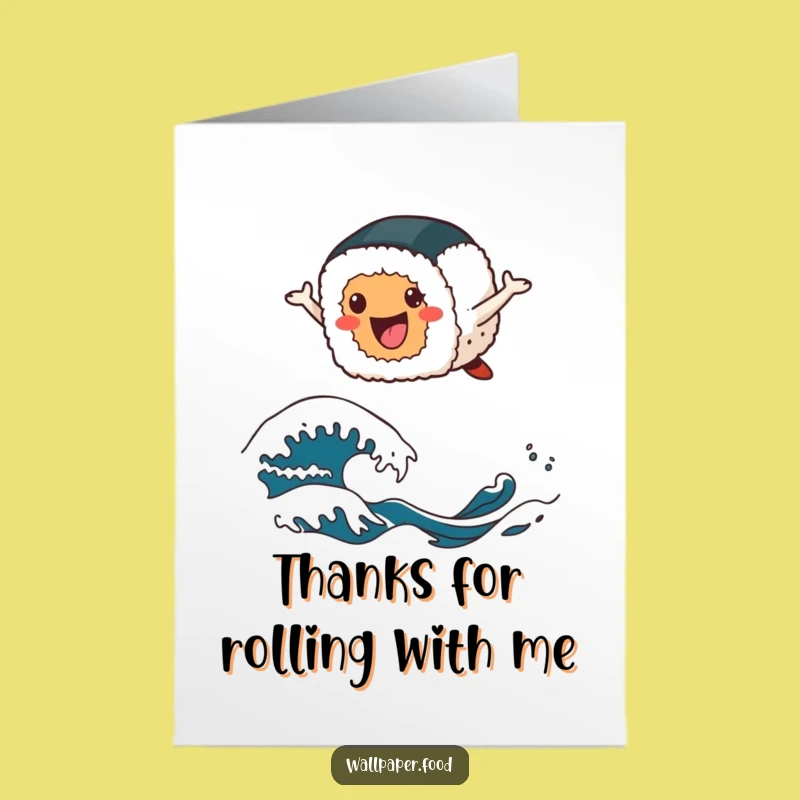 Free Printable Funny Sushi Thank You Card: Leaping Roll Design for a Grateful Downloadable Gift