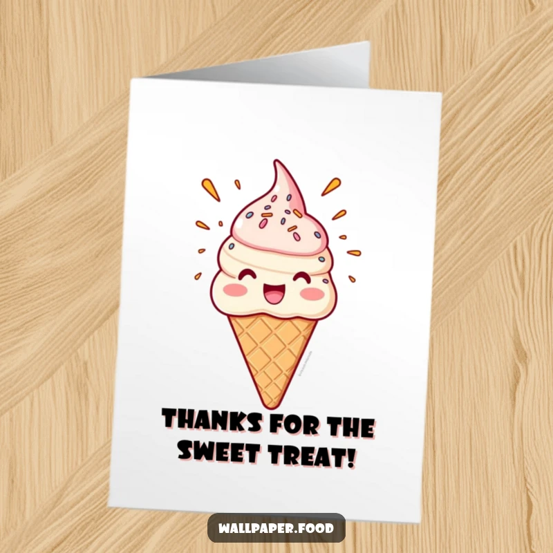 Funny Free Printable Thank You Card: Delighted ice cream cone character with a sprinkle eruption, sending sweet thanks your way.