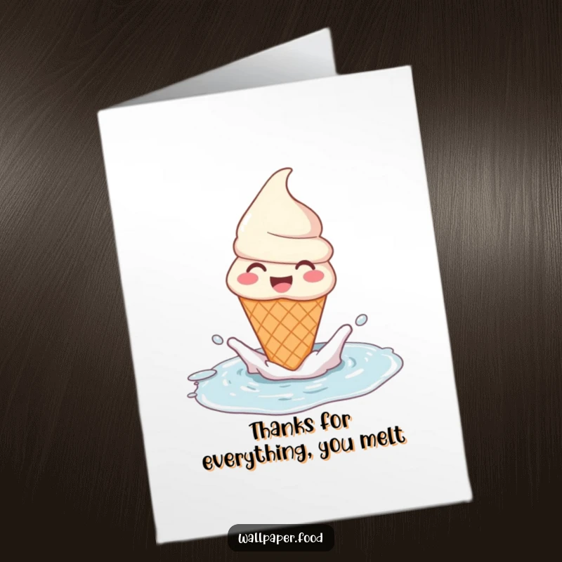 Funny Free Printable Thank You Card: A happy ice cream cone character making a big splash in a puddle, showing thanks with joyful abandon.