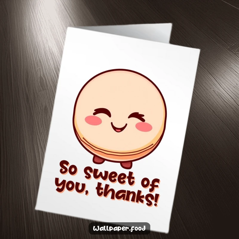 Free Printable Thank You Card featuring a smiling macaron character giving a cheerful wink, sending thanks with flair.