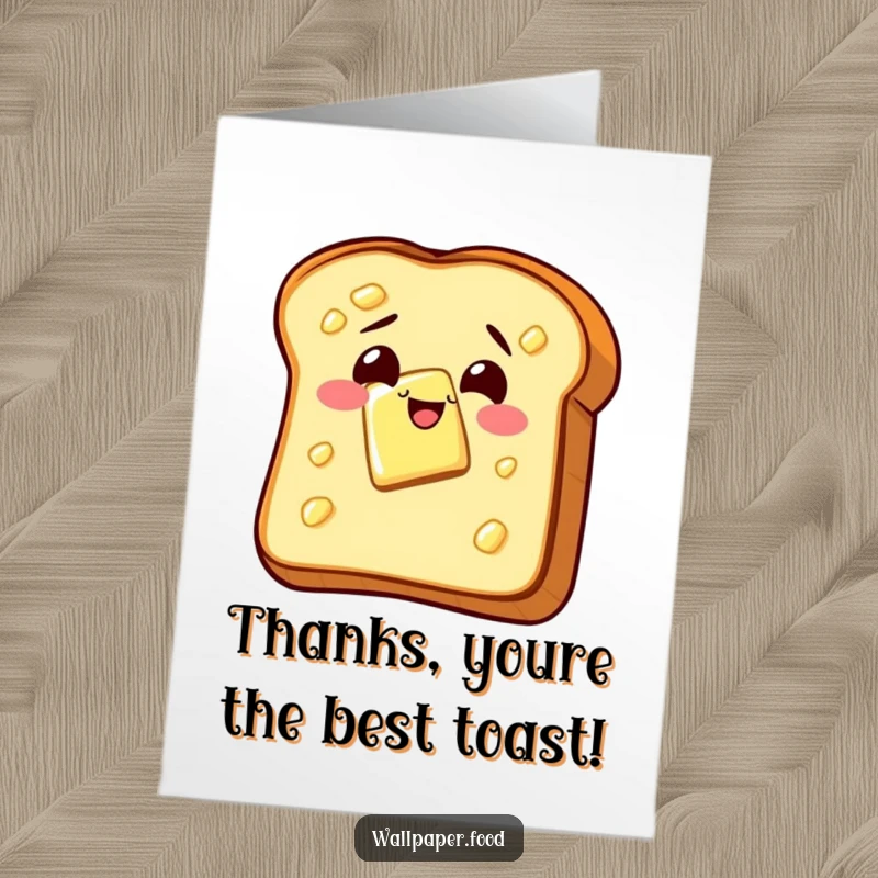 Funny Free Printable Thank You Card: A buttered toast slice does a happy wiggle, sending thanks with infectious glee.