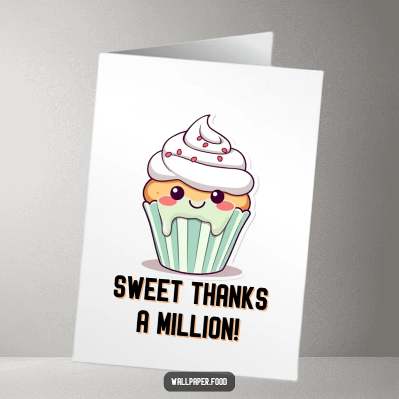 Funny Free Printable Thank You Card: A smiling cupcake character lets its frosting drip happily, conveying sweet thanks.
