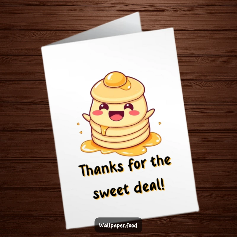 Funny free printable thank you card of a beaming pancake character happily sloshing in syrup. A sweet, downloadable thank you.