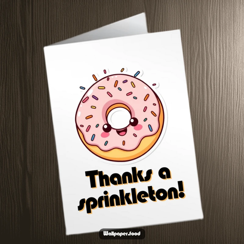Funny Free Printable Thank You Card: A cheerful donut character wears a halo of sprinkles, offering thanks with a smile.