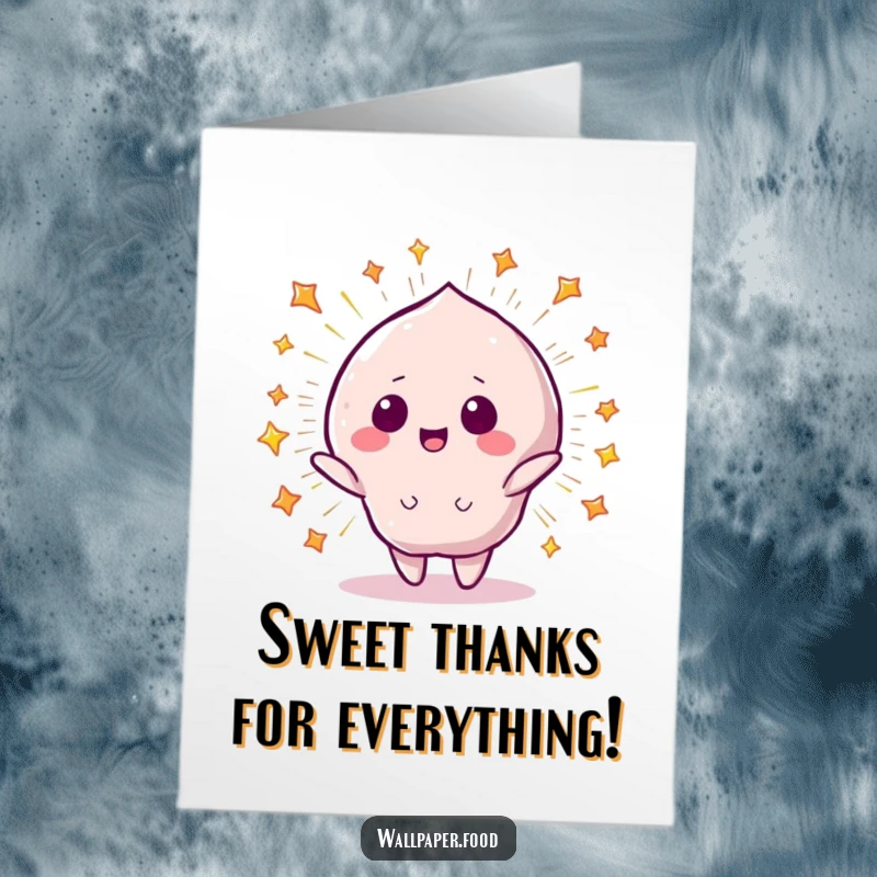 Funny Free Printable Thank You Card: A happy candy character surrounded by a shower of stars, expressing thanks with energetic flair.