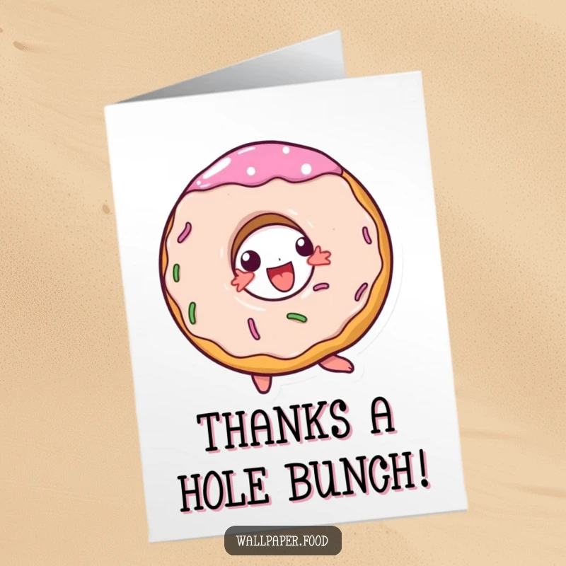 Funny Free Printable Thank You Card: A doughnut character doing a joyful spin, sending sweet thanks your way.