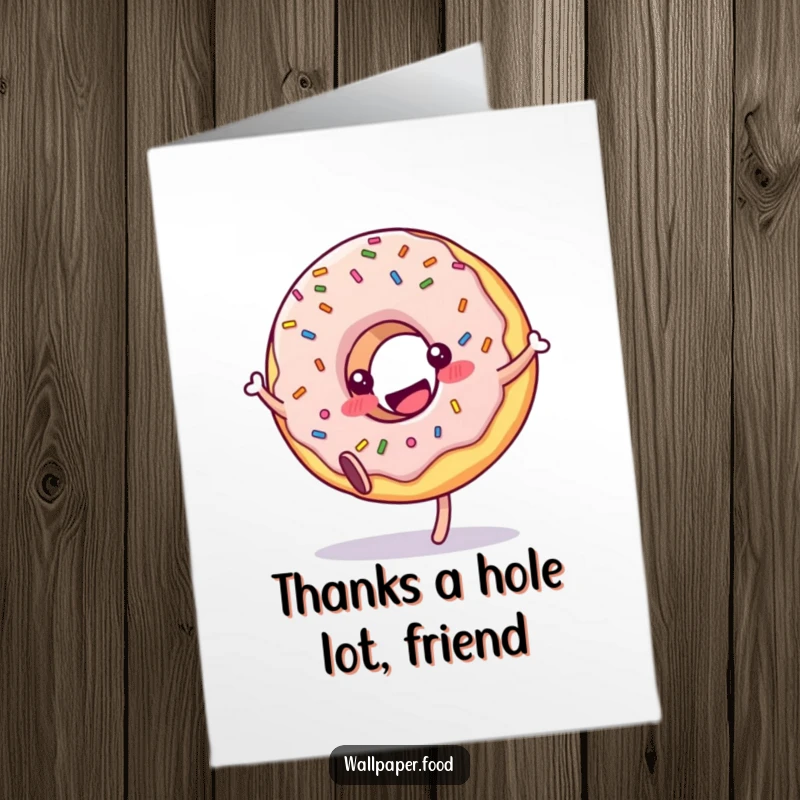 Funny Free Printable Thank You Card: A happy donut character with sprinkles doing a cartwheel, expressing sweet and heartfelt thanks.