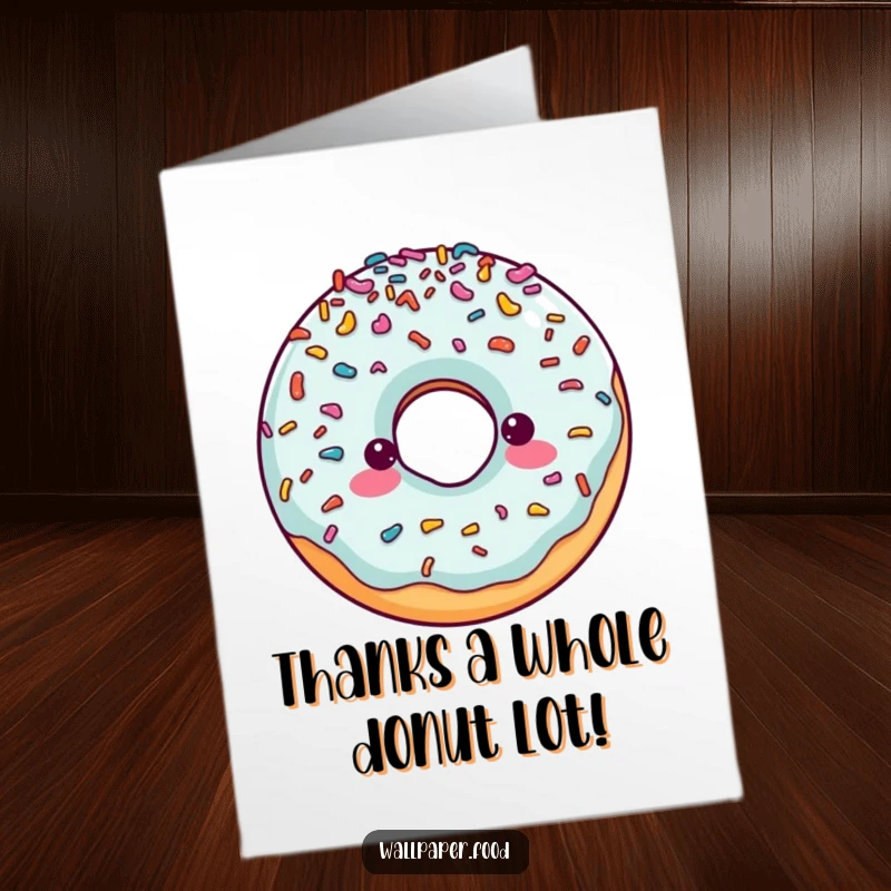Funny Free Printable Thank You Card: A cheerful doughnut character overflows with colorful sprinkles, expressing thanks.