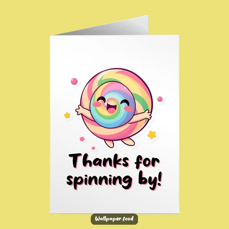 Free Printable Thank You Card: Spinning Candy Character Humorous Downloadable Gift