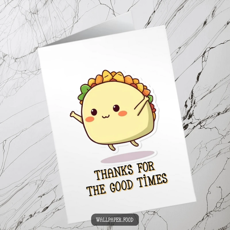 Funny Free Printable Thank You Card: A taco with a dot mouth doing a spectacular mid-air split to show immense gratitude.