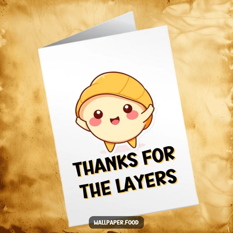 Funny Free Printable Thank You card featuring a happy croissant character stretching its layers to express gratitude.