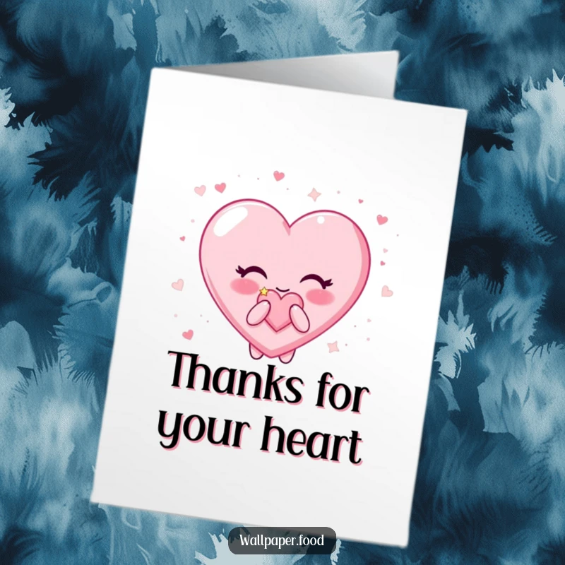 Funny Free Printable Thank You card of a happy candy heart character blowing a kissed shower of glitter.