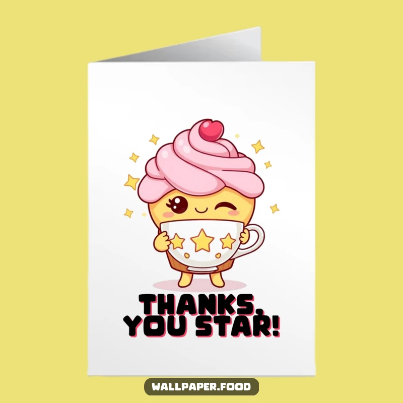 Free Printable Funny Cupcake Thank You Card: Star Tea Design for a Grateful Downloadable Gift