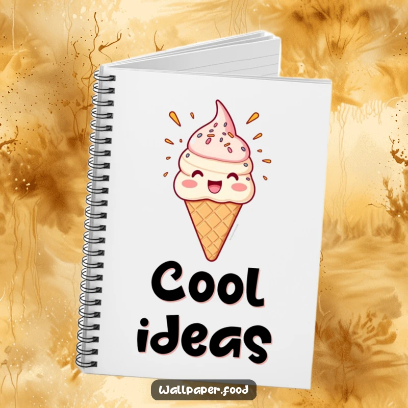 Funny notebook with a delighted ice cream cone character and sprinkle eruption, ideal for jotting down sweet thoughts.