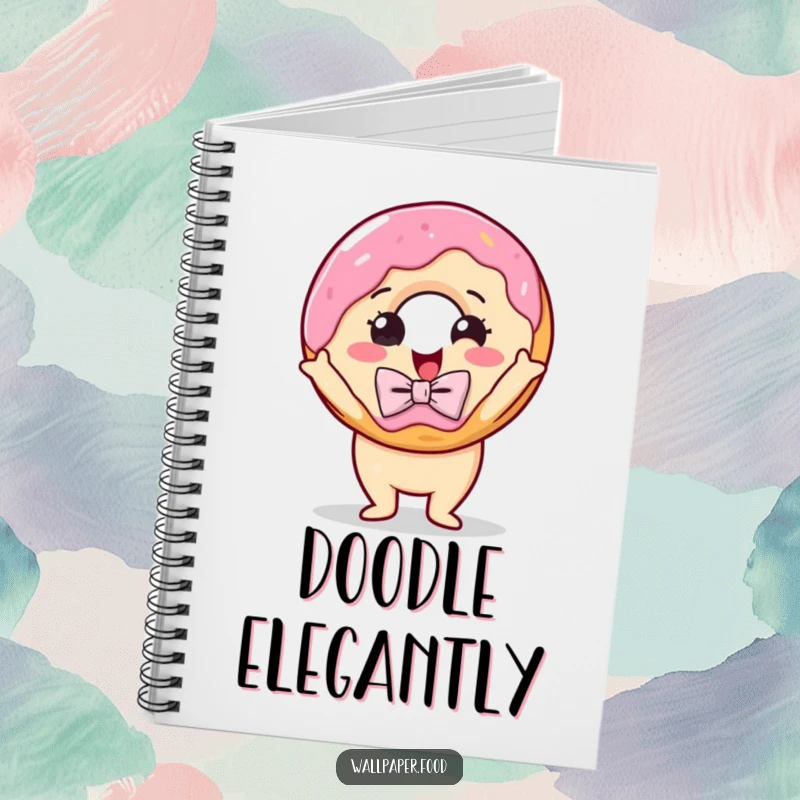 Funny notebook featuring a delighted donut with a bow tie striking a dramatic pose, ideal for jotting down sweet ideas.