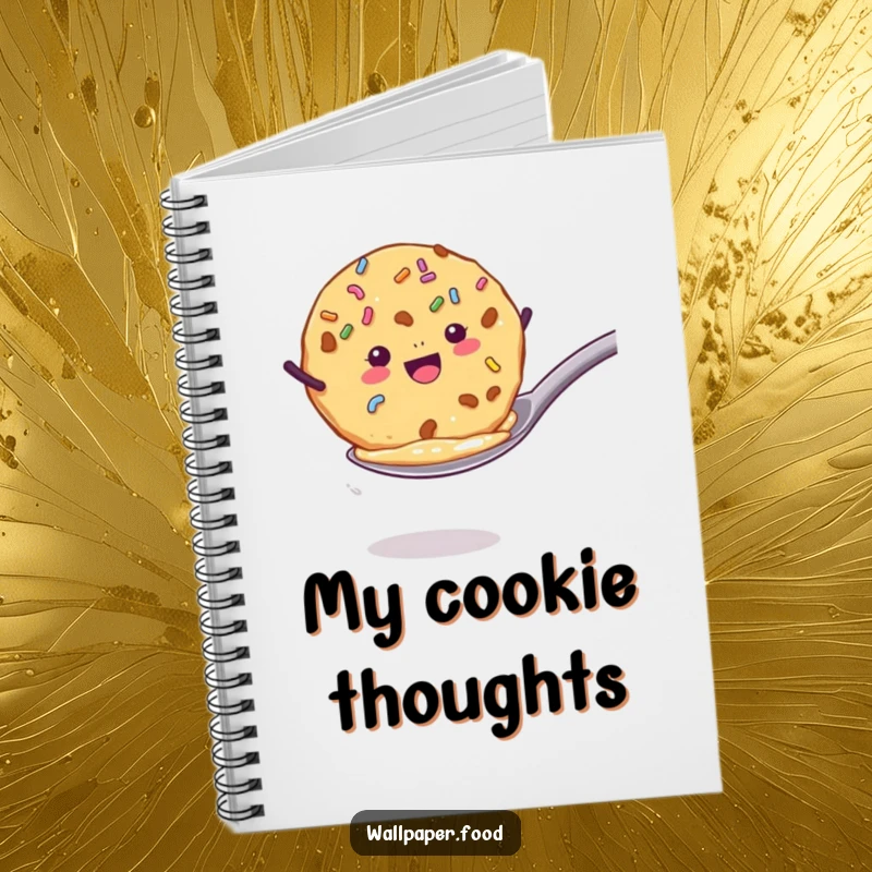 Funny notebook with a cookie with sprinkles enthusiastically jumping from a spoon, perfect for taking notes with baking flair. A funny gift.