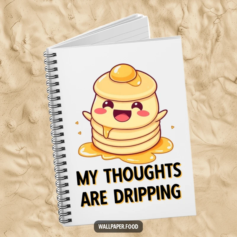 Funny Notebook: A beaming pancake character happily sloshing in syrup, ready to capture your most delicious and creative thoughts.