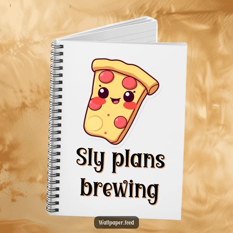 Funny notebook featuring a pizza slice sliding with a mischievous grin on its crust, great for notes.