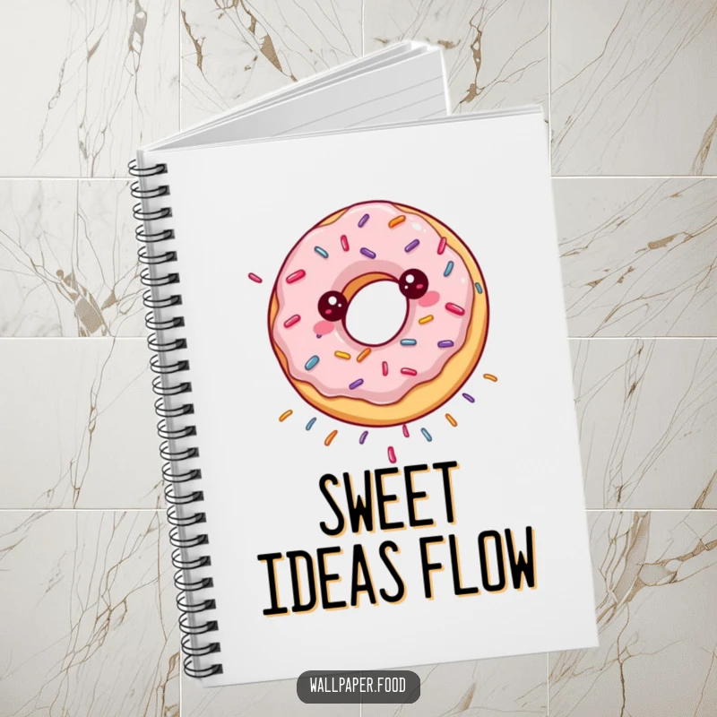 Funny notebook featuring a happily spinning donut showering sprinkles, great for notes and creative ideas.