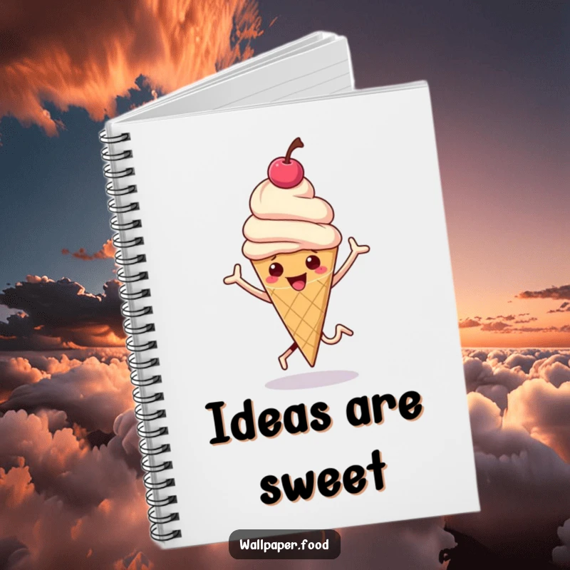 Funny notebook featuring a hopping ice cream cone with a cherry on top bouncing, great for notes.