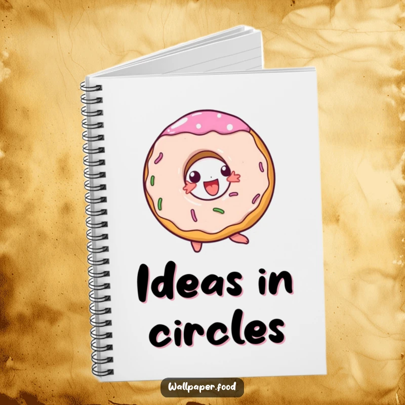 Funny notebook with a doughnut character in a joyful spin, ideal for jotting down sweet thoughts.
