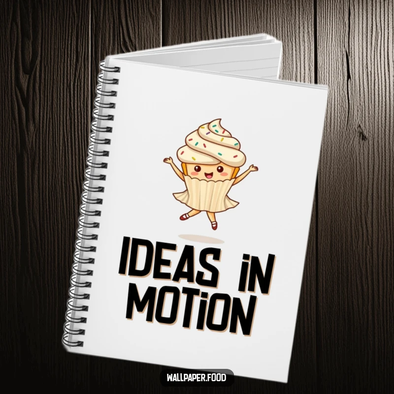 Funny notebook featuring a whimsical cupcake with sprinkles performing a ballet twirl, ideal for journaling sweet thoughts.