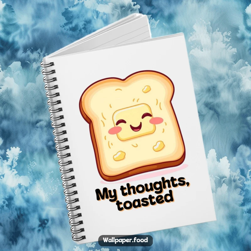Funny toast and butter notebook, wiggling with glee, ideal for journaling with breakfast and humor. Ideal funny gift.