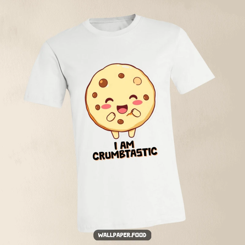 Funny t-shirt showcasing a cookie character with a noticeable bite mark, appearing mischievous and cheerful, perfect for laughter.