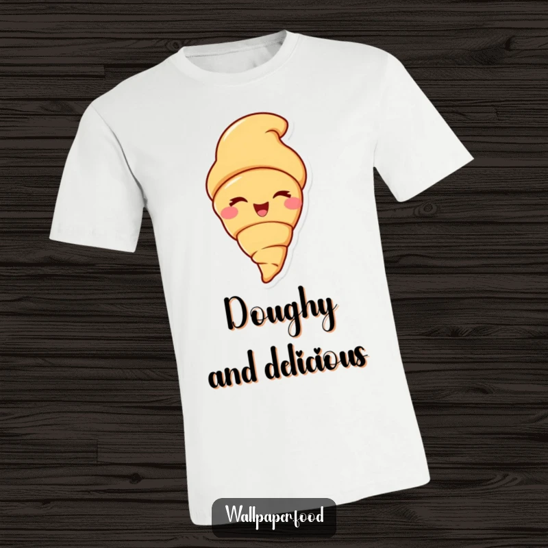 Funny t-shirt showcasing a grinning croissant character giving a dramatic, humorous wink, exuding pure pastry delight.