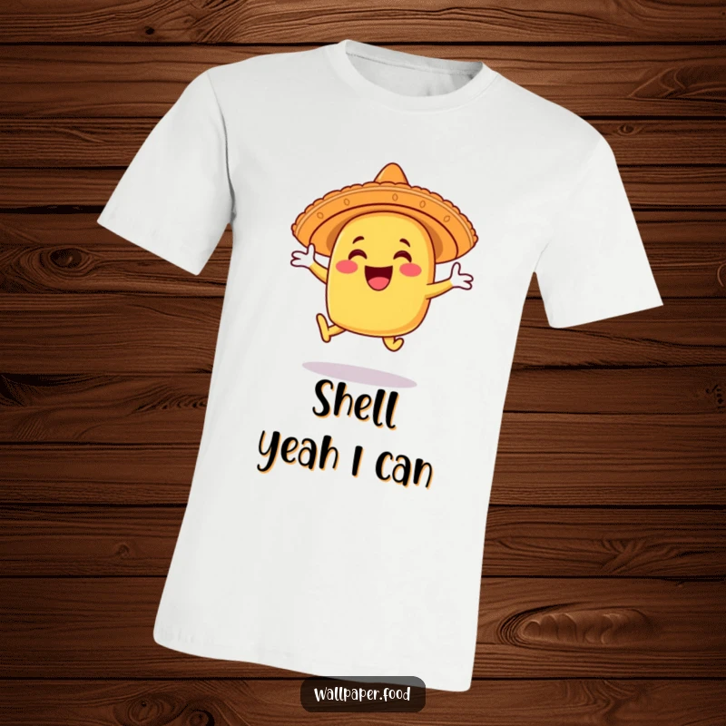 Funny happy taco t-shirt character wearing a sombrero and leaping with pure, unadulterated joy. Festive and fun apparel.