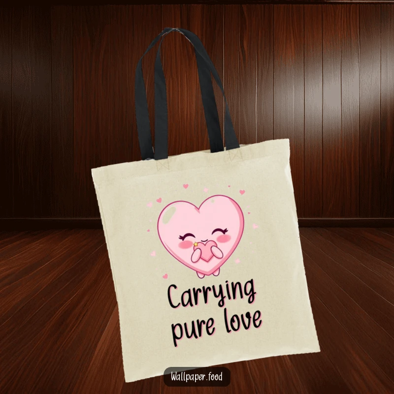 Funny Candy Heart Tote Bag: Happy character happily blowing surrounded by glitter, a practical and humorous accessory.