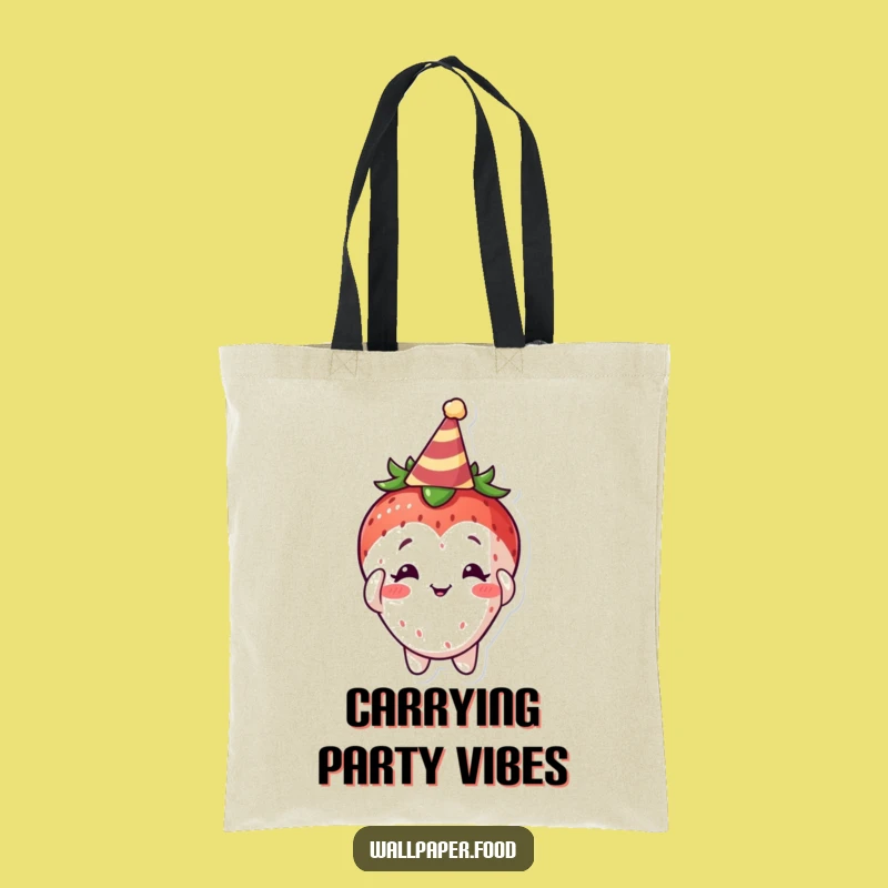 Funny Curious Strawberry Party Hat Tote Bag, Carry Your Celebrations with Style