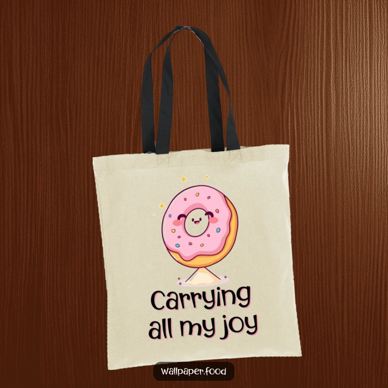 Funny tote bag with a happy, sparkling donut character maintaining perfect balance on a sprinkle, ideal for everyday use.