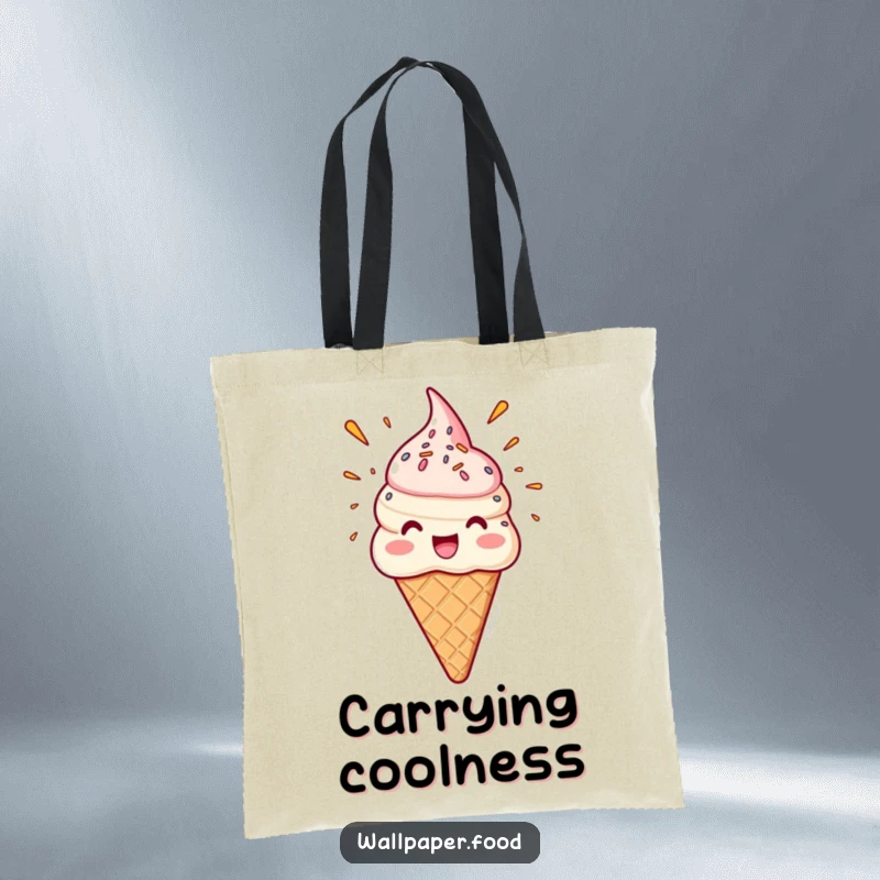 Funny tote bag showcasing a delighted ice cream cone character with a sprinkle eruption, perfect for carrying essentials.