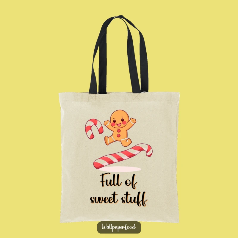 Funny Joyful Gingerbread Man Candy Cane Tote Bag: Holiday Carry-All