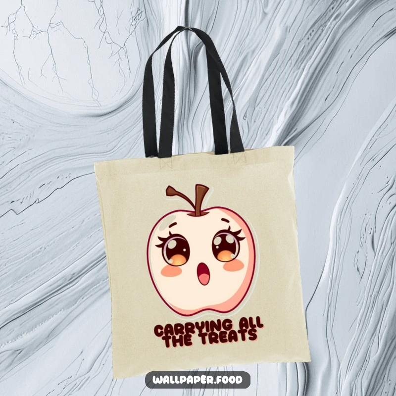 Funny Surprised Candy Apple Tote Bag, a delightful character with wide, excited eyes, perfect for carrying sweet surprises.