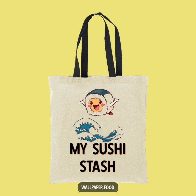 Funny Sushi Wave Tote Bag - Cheerful Sushi Roll Carry-All for Your Goods!